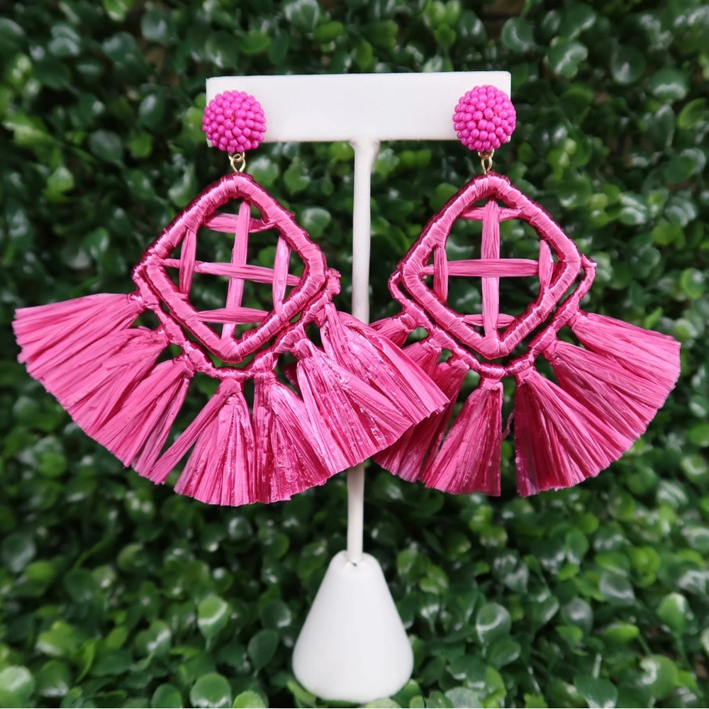 Pink Statement Tassel Earrings